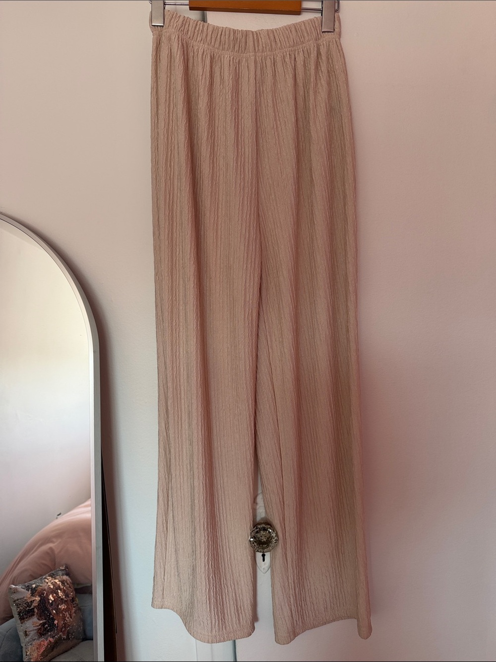 Light Pink Pleated Wide-Leg Pants